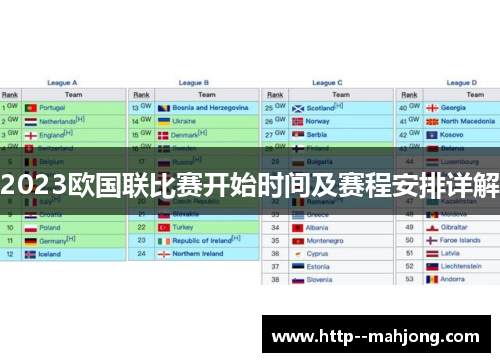 2023欧国联比赛开始时间及赛程安排详解