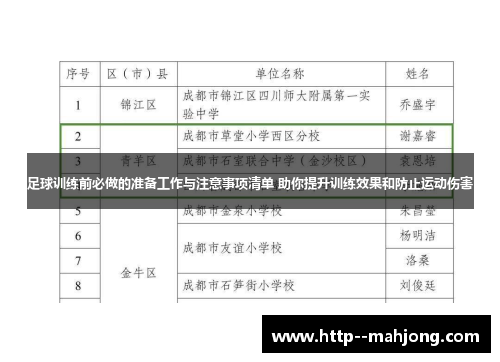 足球训练前必做的准备工作与注意事项清单 助你提升训练效果和防止运动伤害